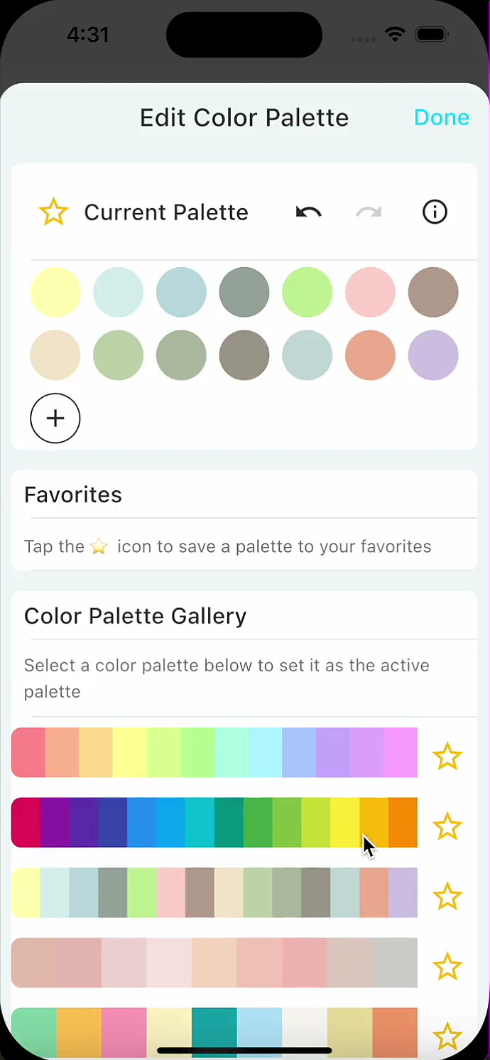 Color palette picker in TimeFinder